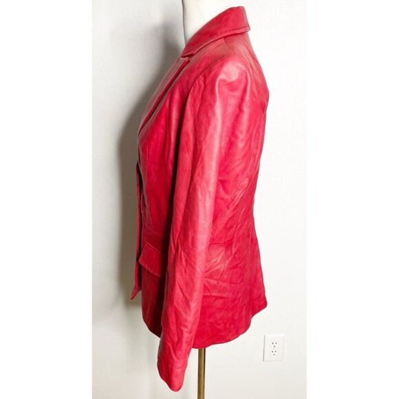 Vintage Y2K ALFANI Cherry Red Soft Leather Blazer Jacket Size Medium - Picture 3 of 5